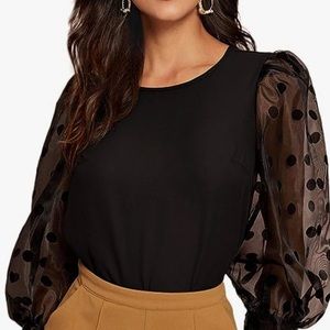 Polka Dot Sheer Sleeves Blouse Size XL (more L) Unworn no tags (23)